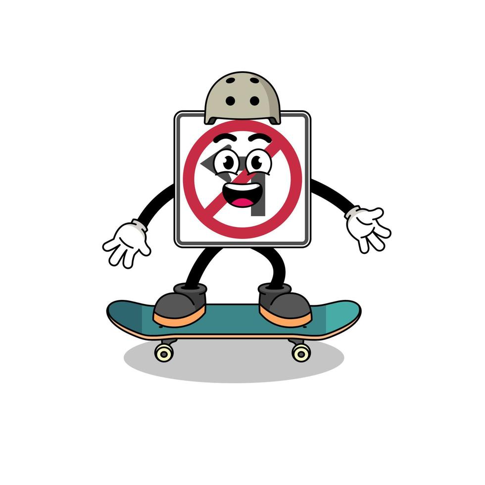 não esquerda virar estrada placa mascote jogando uma skate vetor