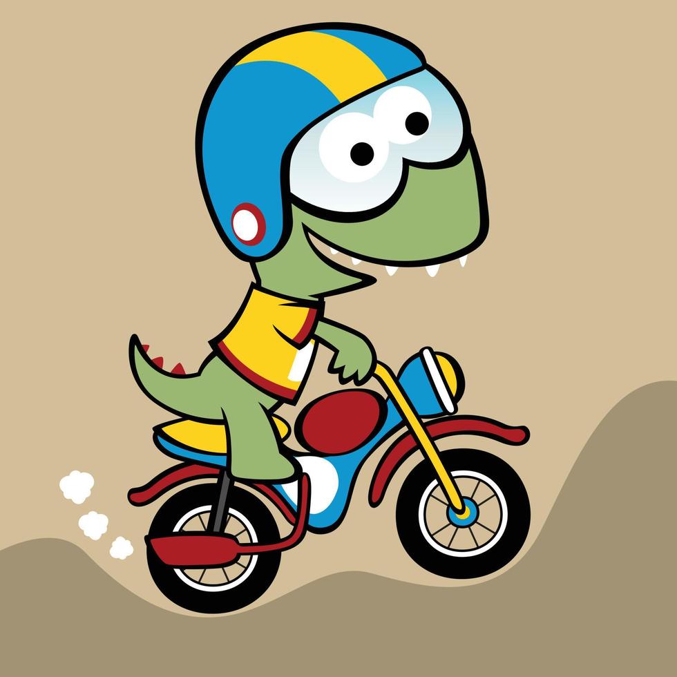 engraçado dinossauro equitação motocicleta, vetor desenho animado ilustração