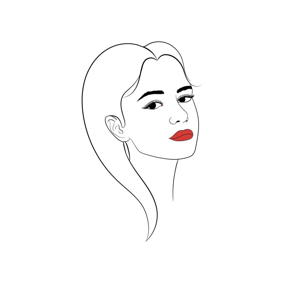 ilustração de cabeça linda garota em estilo de linha de arte vetor