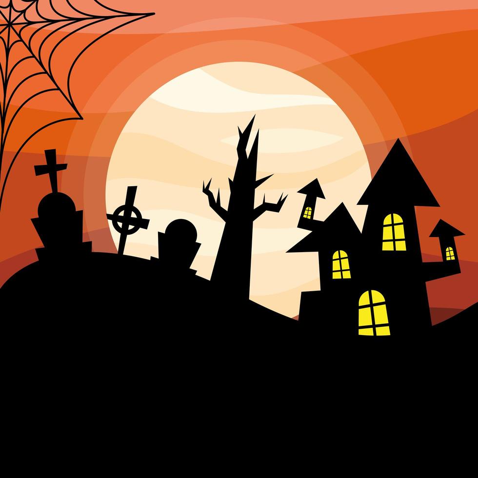 Halloween casa assombrada à noite desenho vetorial vetor