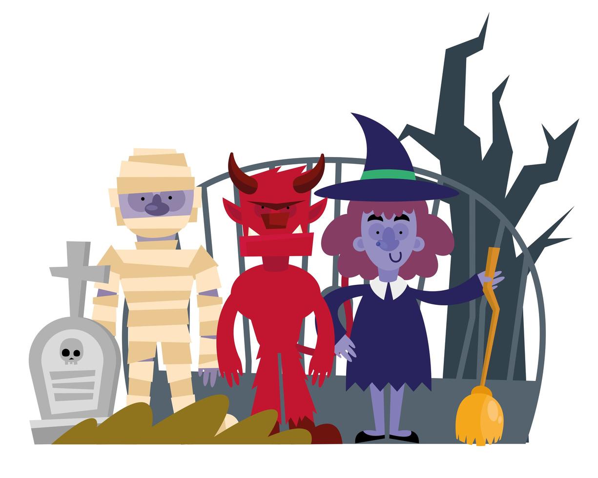 personagens de celebração de halloween vetor