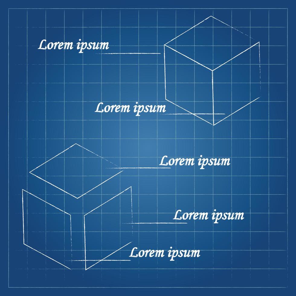 projeto fundo com esboço do cubo vetor, projeto modelo vetor