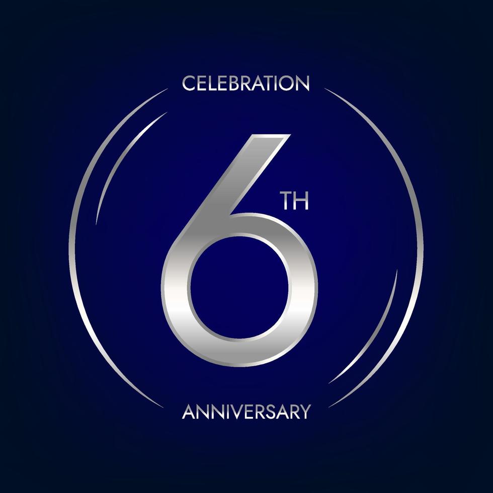 6º aniversário. seis anos aniversário celebração bandeira dentro prata cor. circular logotipo com elegante número Projeto. vetor