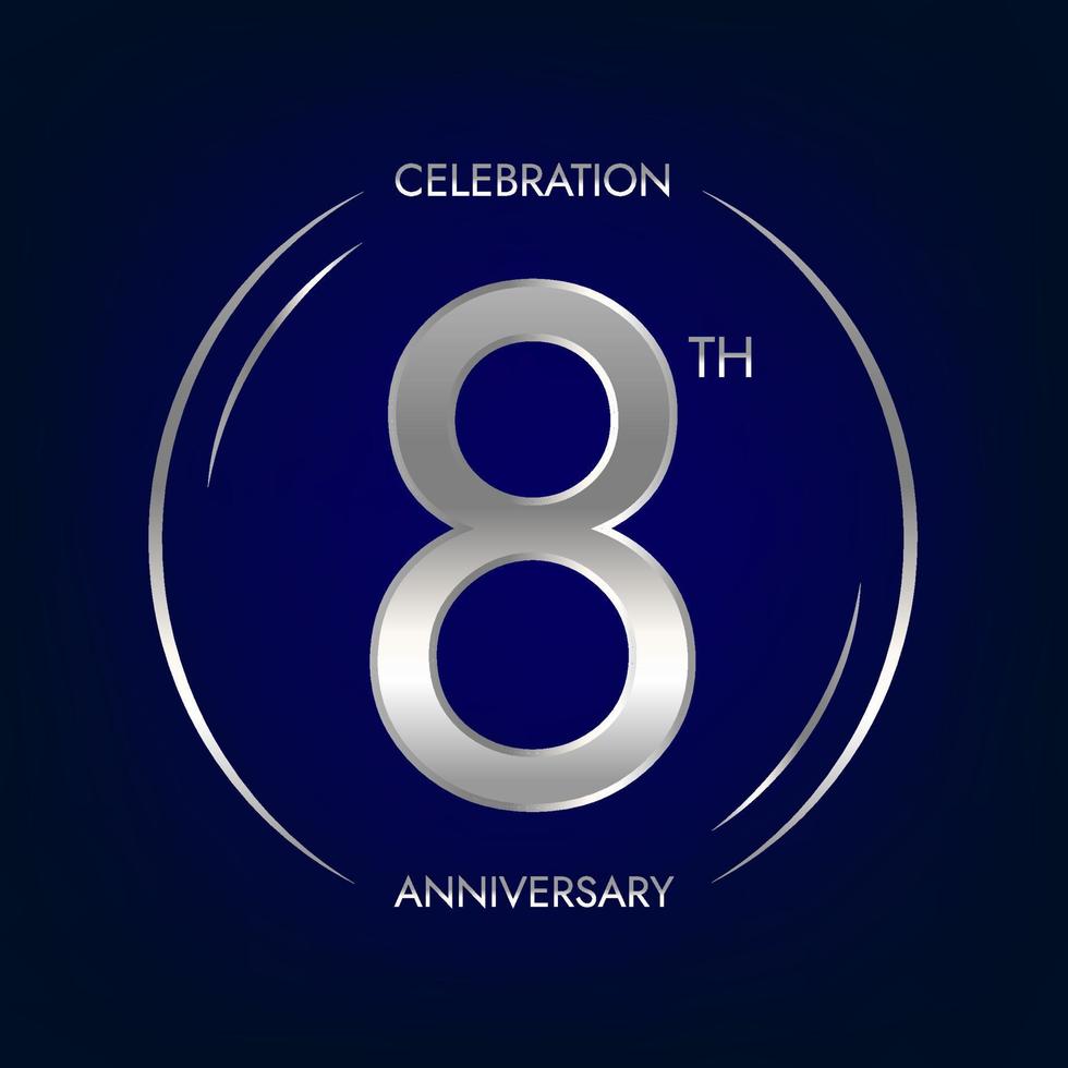 8ª aniversário. oito anos aniversário celebração bandeira dentro prata cor. circular logotipo com elegante número Projeto. vetor