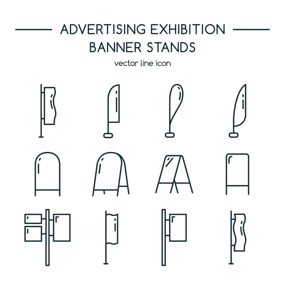 conjunto de painéis publicitários e ícones de exibição de banner vetor