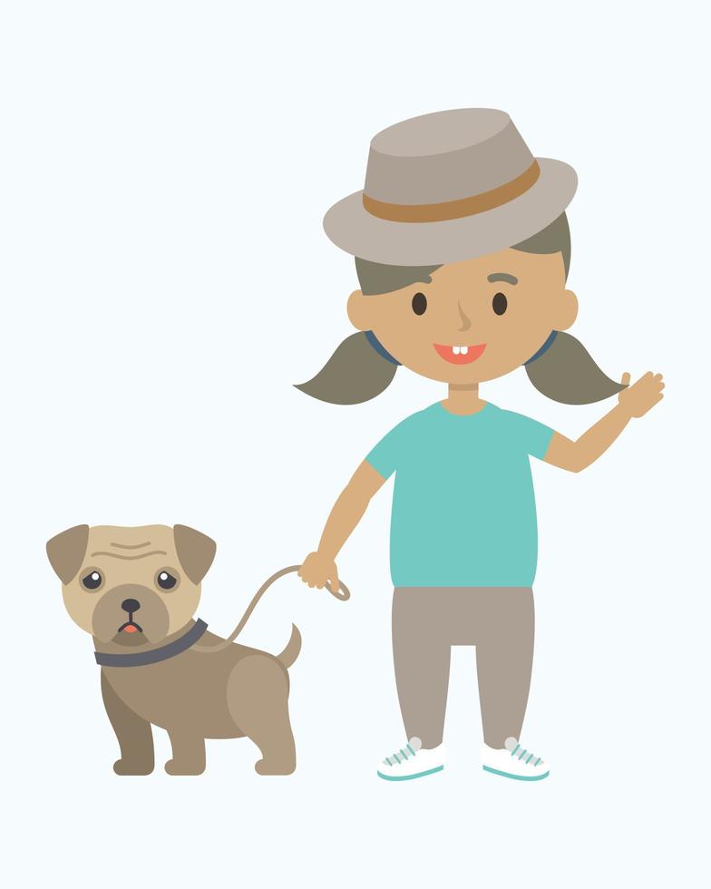 vetor desenho animado menina e cachorro ilustração