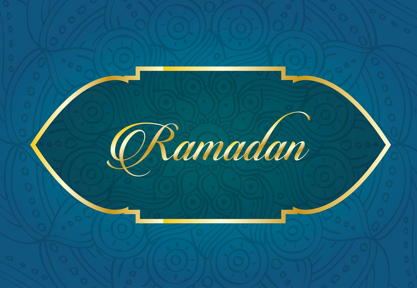 letras ramadan kareem com decoração de moldura dourada vetor