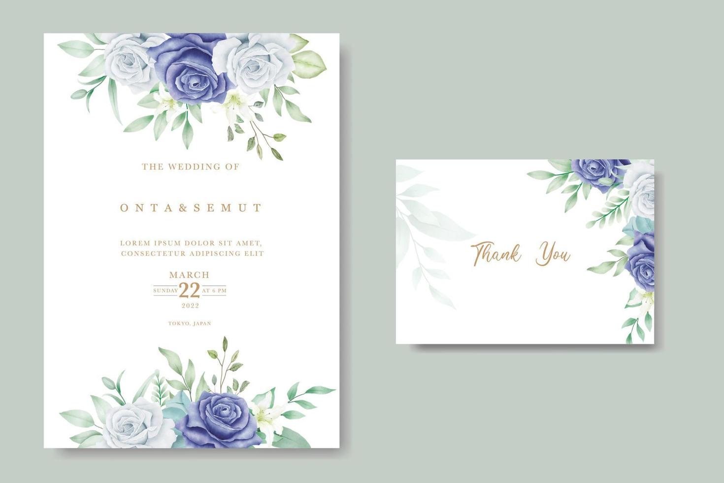 azul floral Casamento cartão conjunto vetor