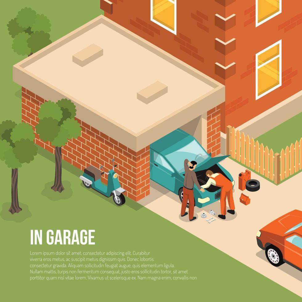 ilustração isométrica fora da garagem vetor