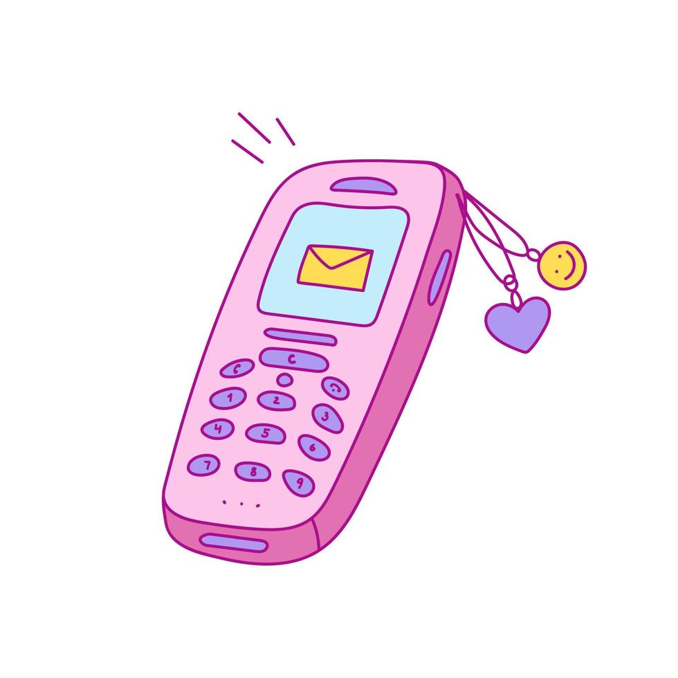 ano 2000 velho móvel, célula telefone, na moda vetor ilustração, nostalgia para anos 90 anos 2000, rabisco, mão desenhado