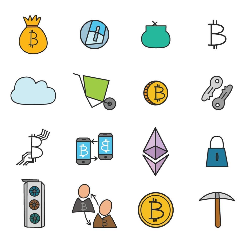 conjunto de ícones bitcoin criptomoeda vetor