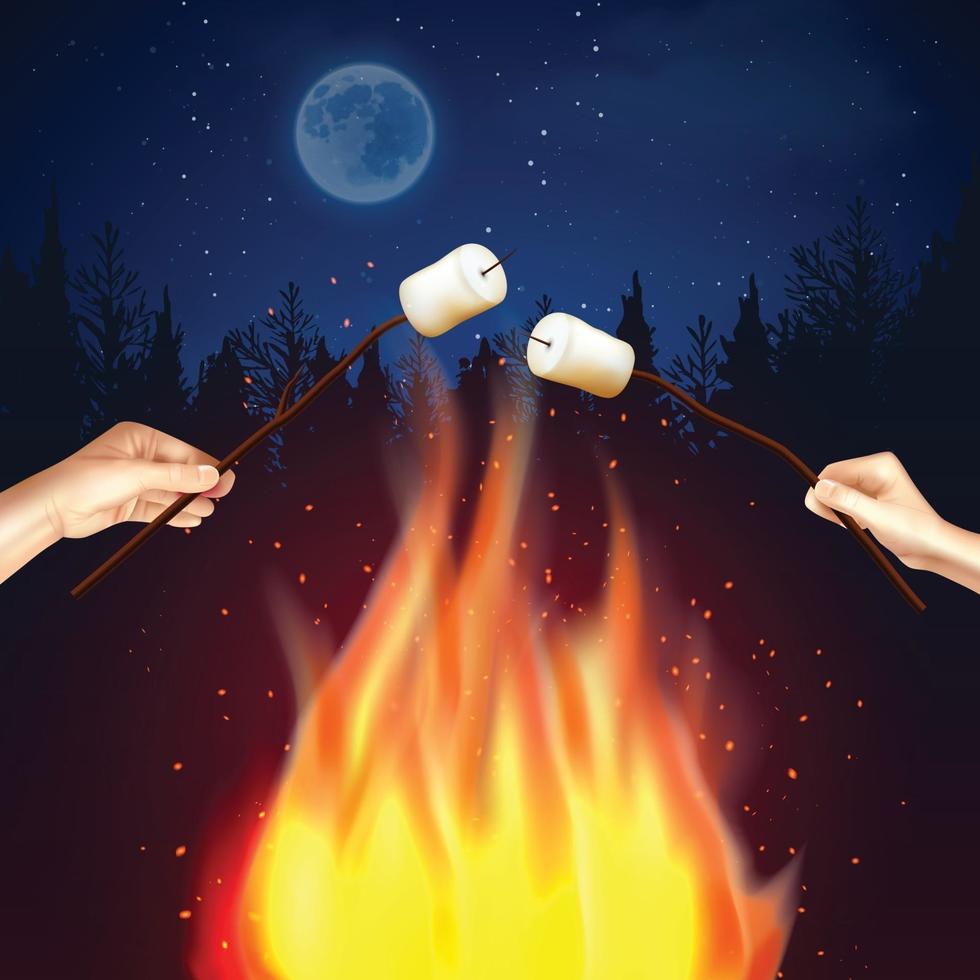 ilustração vetorial marshmallow fogueira vetor