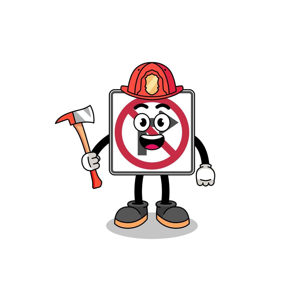 desenho animado mascote do não certo virar estrada placa bombeiro vetor