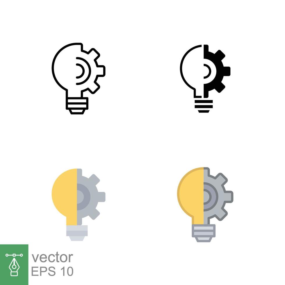 luz lâmpada ícone dentro diferente estilo. linha, sólido, plano, preenchidas contorno. idéia com engrenagem roda máquina, lâmpada símbolo, criativo conceito. vetor ilustração isolado em branco fundo. eps 10.