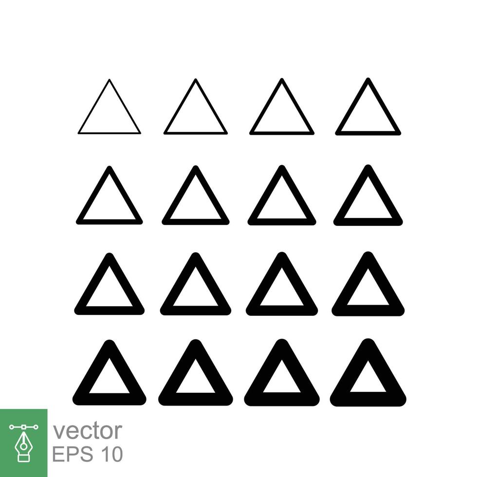 triângulo ícone vetor dentro diferente linha grossura. simples esboço estilo. plano e na moda placa símbolo. pictograma, marca, pirâmide conceito. vetor ilustração isolado em branco fundo. eps 10.