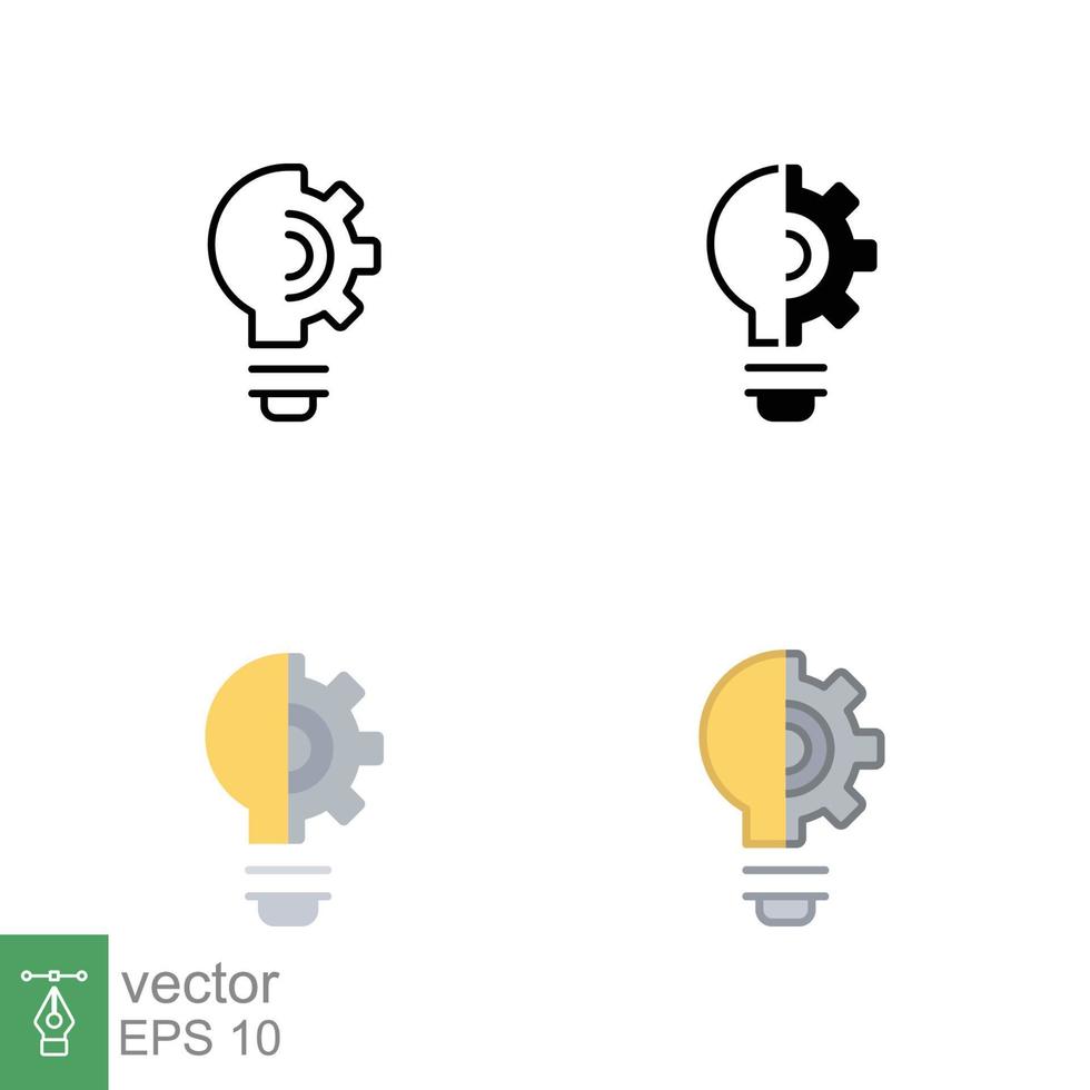 luz lâmpada ícone dentro diferente estilo. linha, sólido, plano, preenchidas contorno. idéia com engrenagem roda máquina, lâmpada símbolo, criativo conceito. vetor ilustração isolado em branco fundo. eps 10.