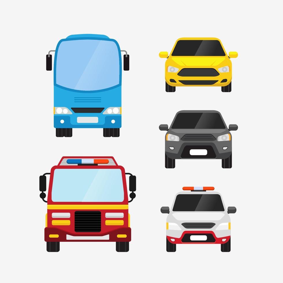 vetor de carros conjunto vista frontal ilustração vetorial de transporte público e pessoal