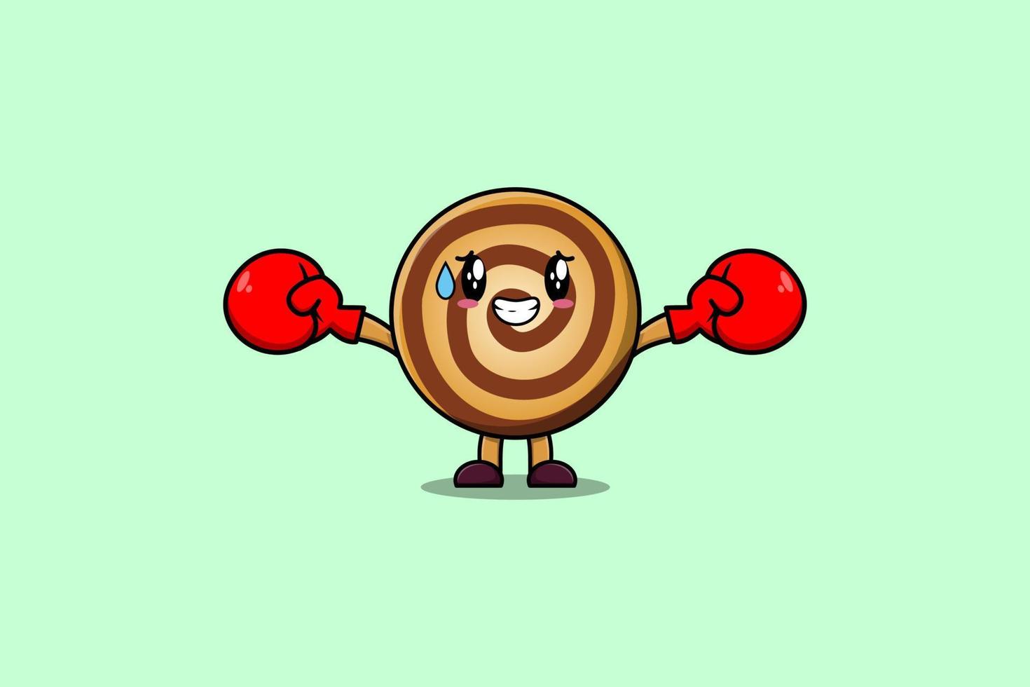 desenho de mascote de biscoitos fofos jogando boxe esportivo vetor