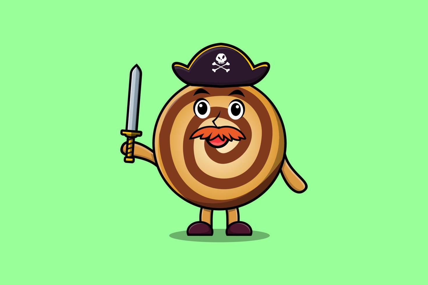 pirata de biscoitos de mascote bonito dos desenhos animados segurando a espada vetor