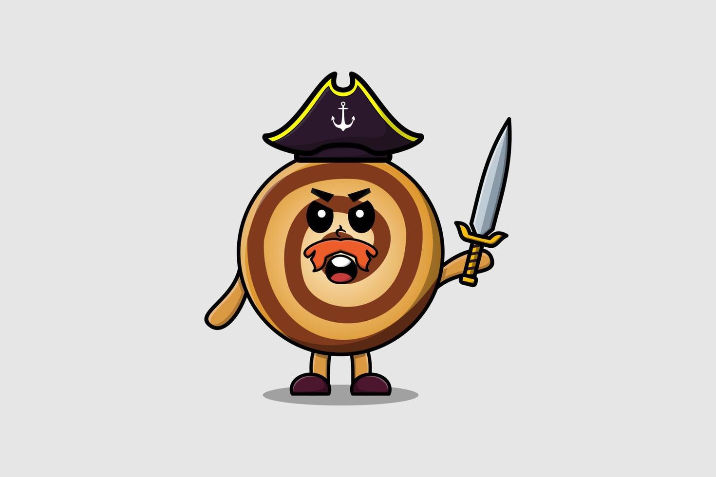 pirata de biscoitos de mascote bonito dos desenhos animados segurando a espada vetor