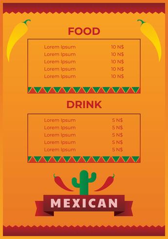 Modelo de menu de comida mexicana vetor