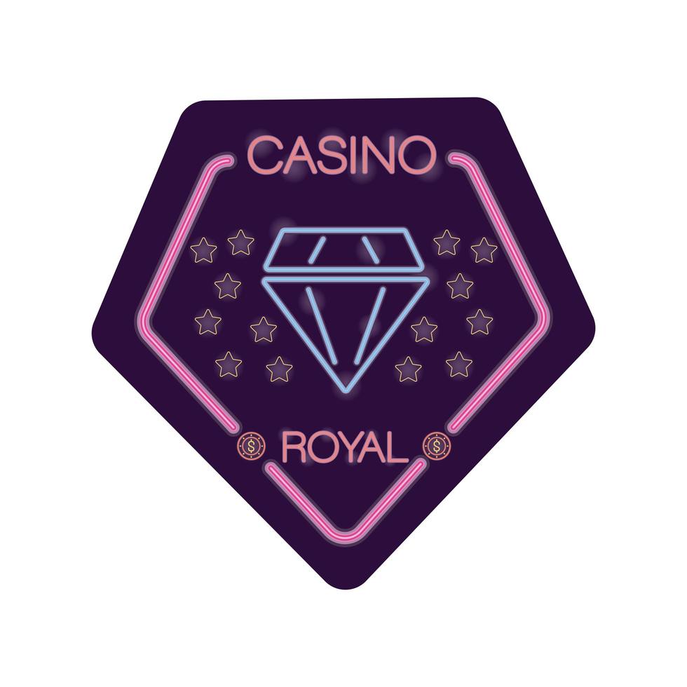 etiqueta de luz neon real diamante casino vetor