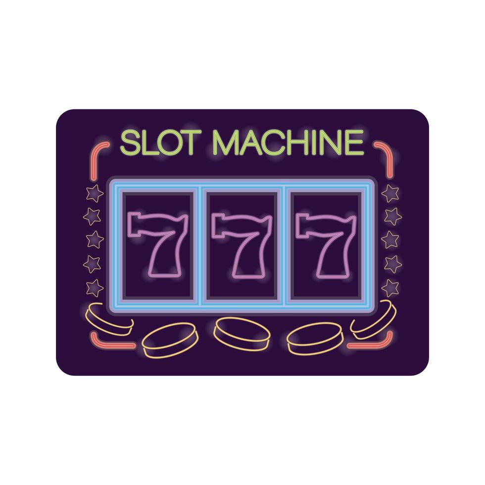 etiqueta de luz de néon de slot machine casino vetor