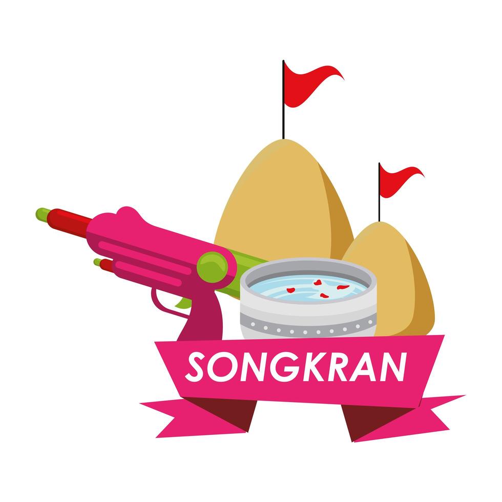 tigela com água e banner songkran vetor