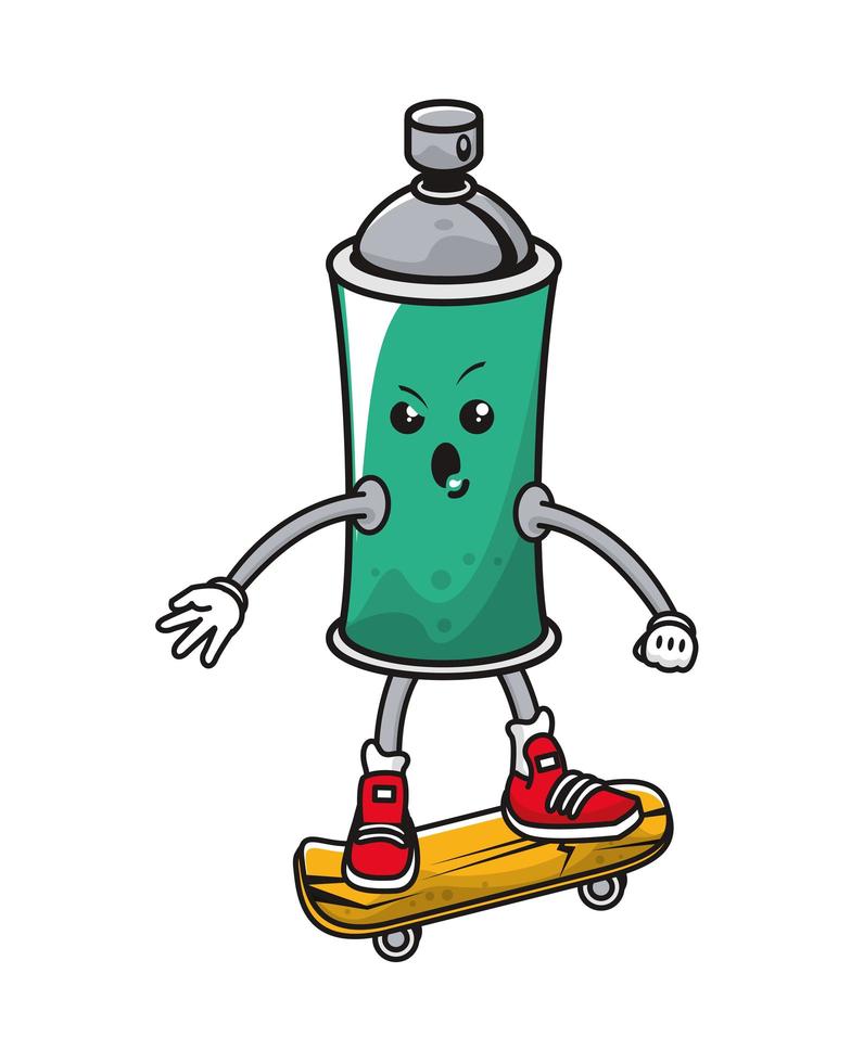 frasco de tinta spray em personagem de quadrinhos de skate vetor