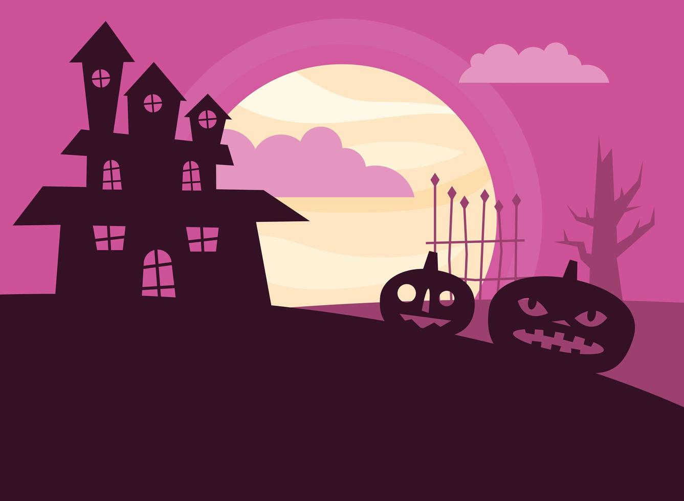 abóboras de halloween e desenho vetorial de casa assombrada vetor