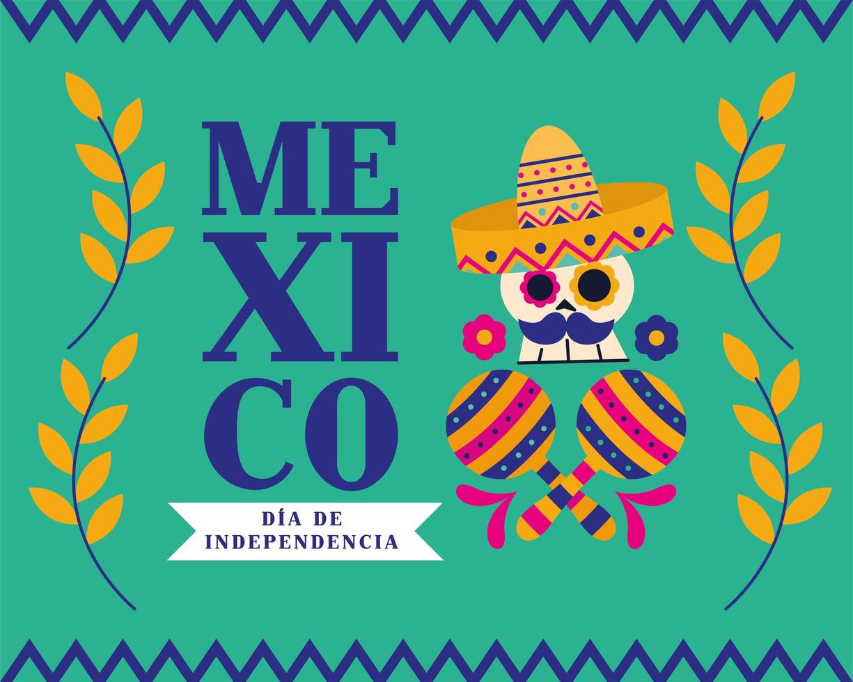 celebração do dia da independência do México com caveira vetor