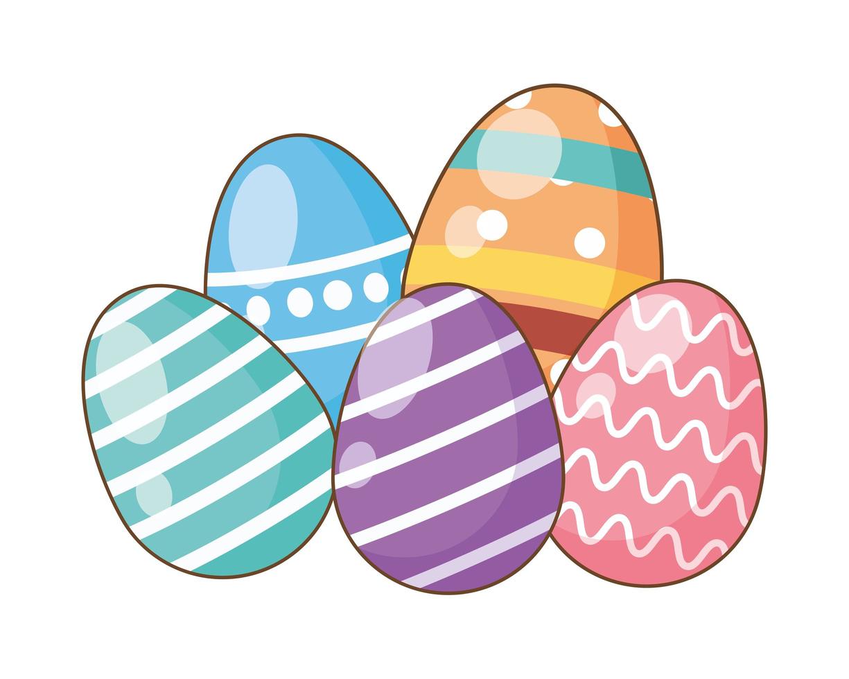 ovos pintados com ícones de decoração de páscoa vetor