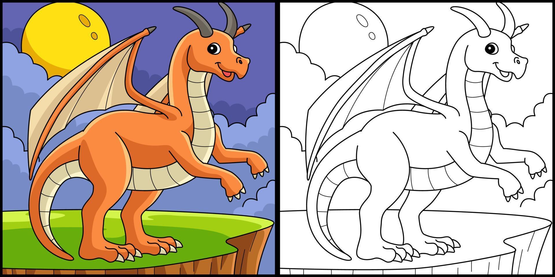 Dragão animal coloração página colori ilustração vetor