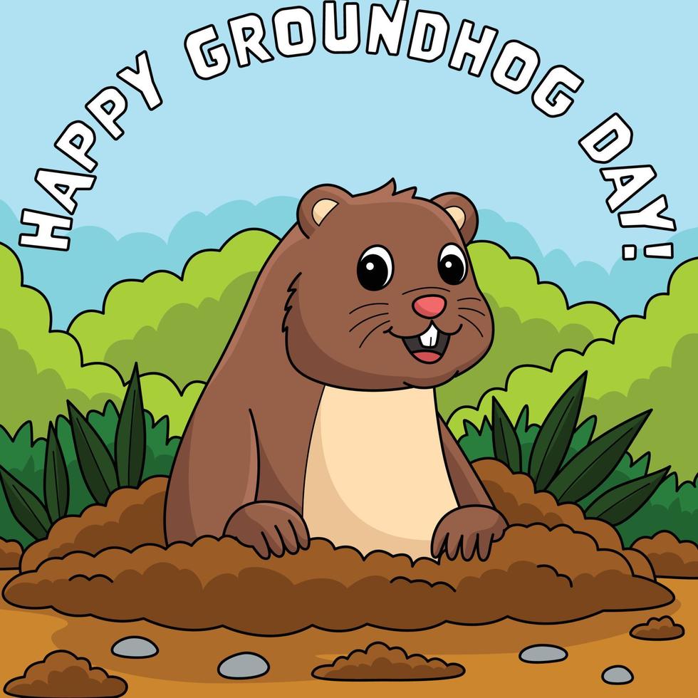 feliz dia da marmota colorida ilustração dos desenhos animados vetor