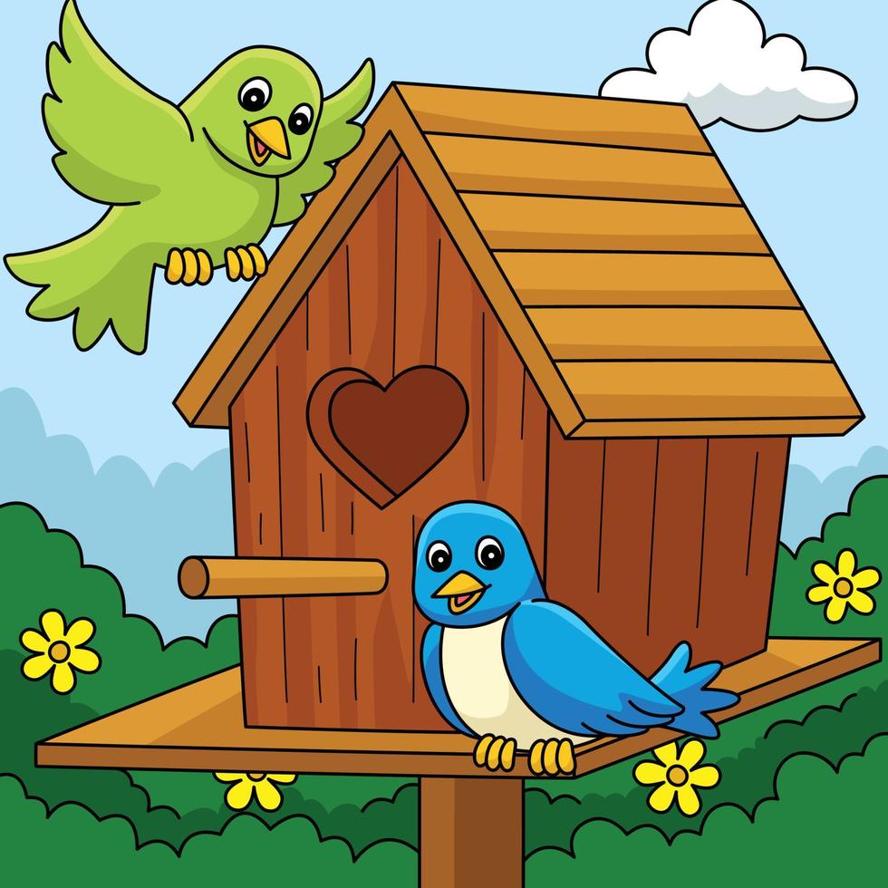 Primavera Casa de passarinho colori desenho animado ilustração vetor