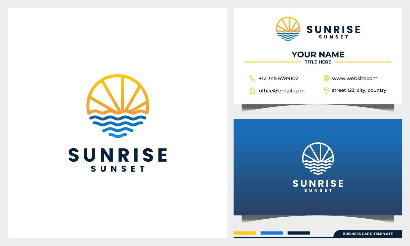 pôr do sol, nascer do sol com conceito de logotipo de estilo de linha de arte e modelo de cartão de visita vetor