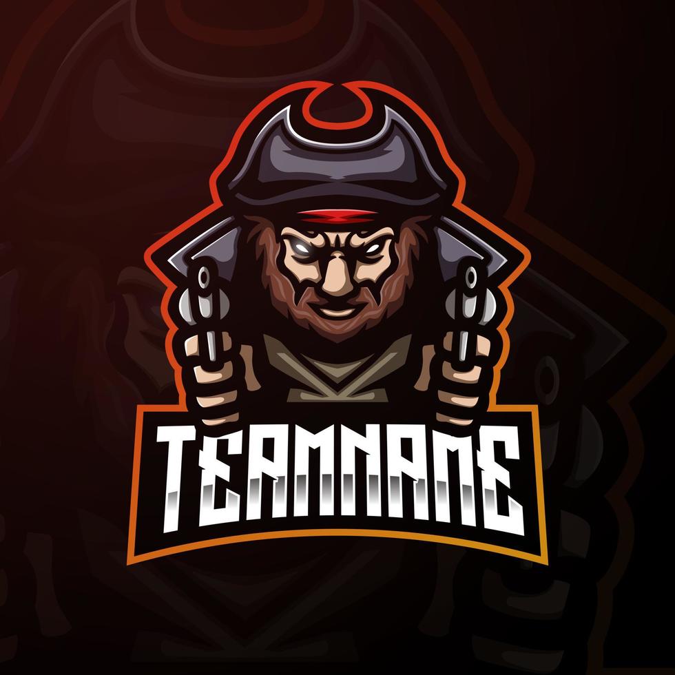 pirata com armas mascote esport logotipo Projeto vetor