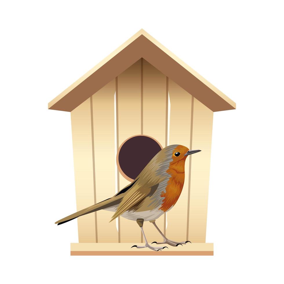 lindo pássaro com casa de madeira vetor