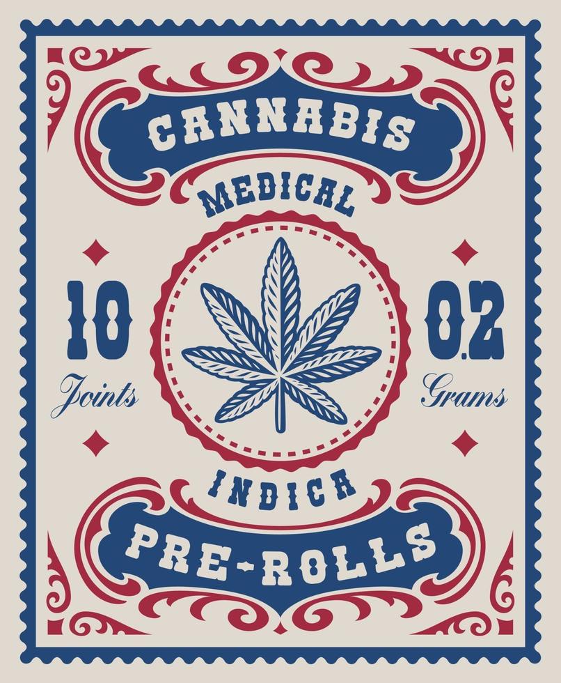 um rótulo de cannabis vintage para uma embalagem, esse design pode ser usado como uma embalagem para diferentes produtos de maconha. vetor