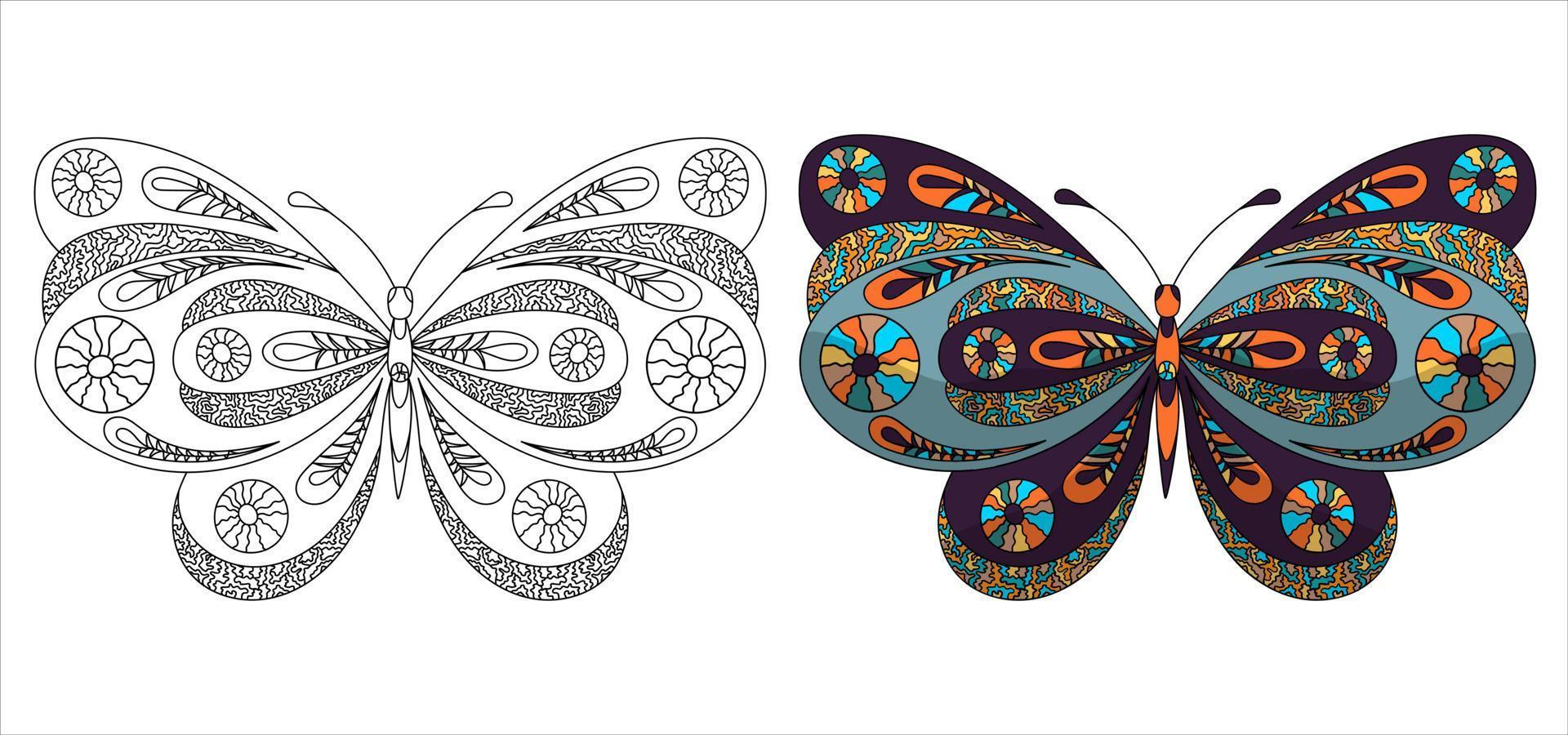 definir borboleta. página para colorir para adultos anti-stress no estilo zentangle. vetor