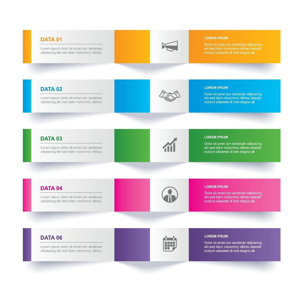 guia infográficos no índice de papel horizontal com 5 modelos de dados. ilustração vetorial fundo abstrato. pode ser usado para layout de fluxo de trabalho, etapa de negócios, banner, design de web. vetor