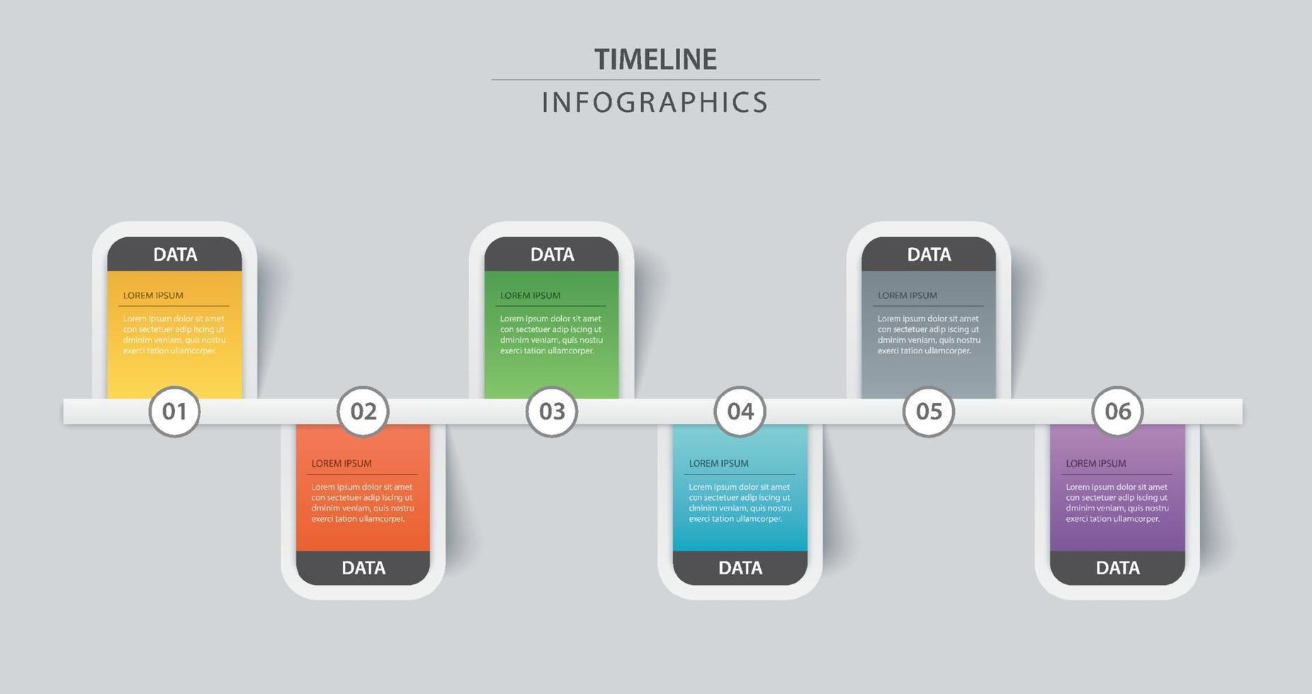 6 infográfico timeline modelo conceito de negócio. O vetor pode ser usado para layout de fluxo de trabalho, diagrama, número intensificar opções, design web, relatório anual