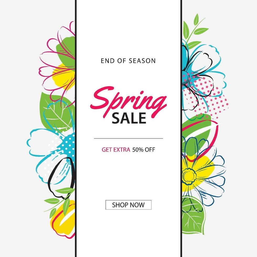 modelo de cartaz de venda de primavera com fundo colorido flor. pode ser usado para voucher, papel de parede, panfletos, convite, folheto, desconto de cupom. vetor