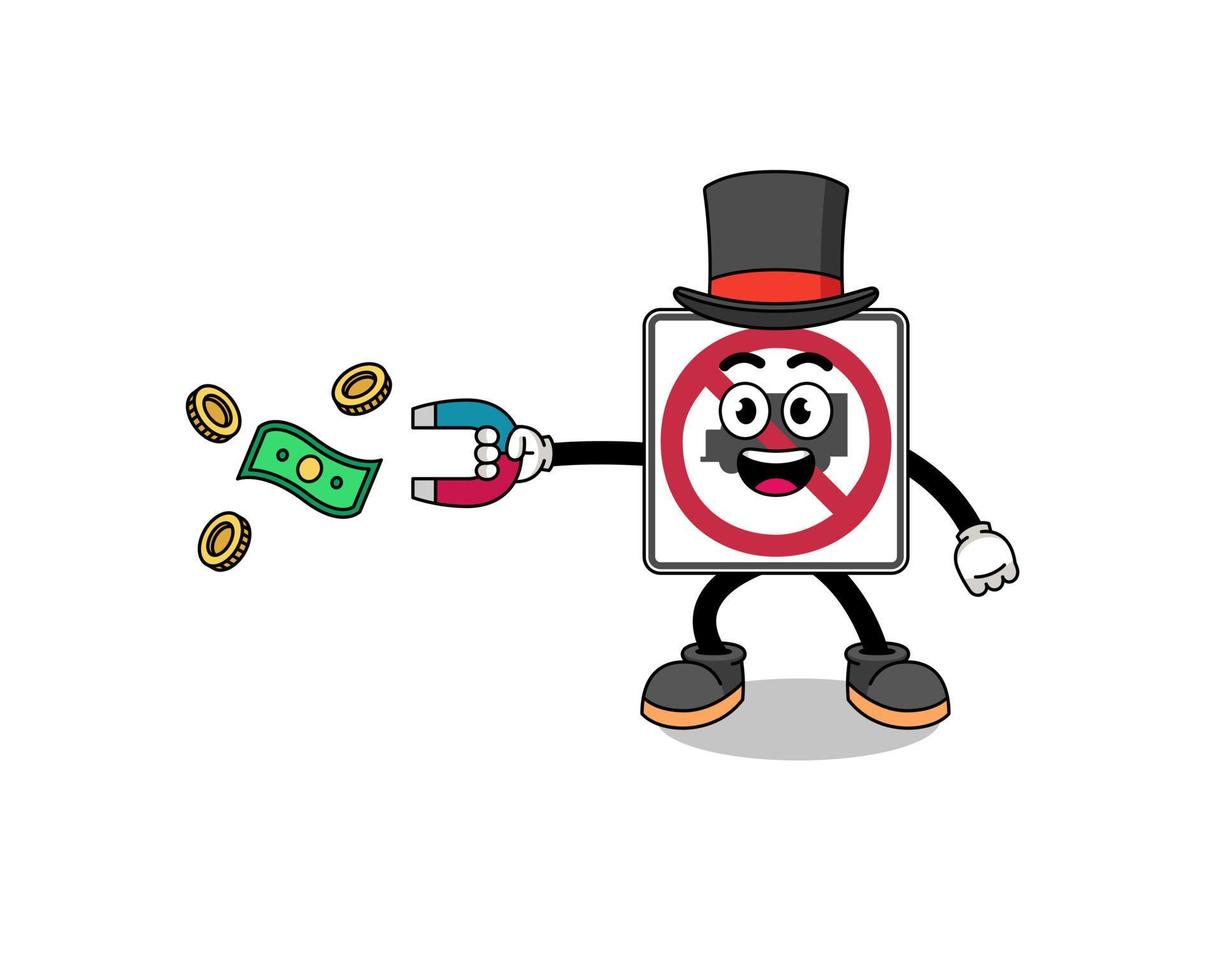 personagem ilustração do não caminhões estrada placa pegando dinheiro com uma magnético vetor