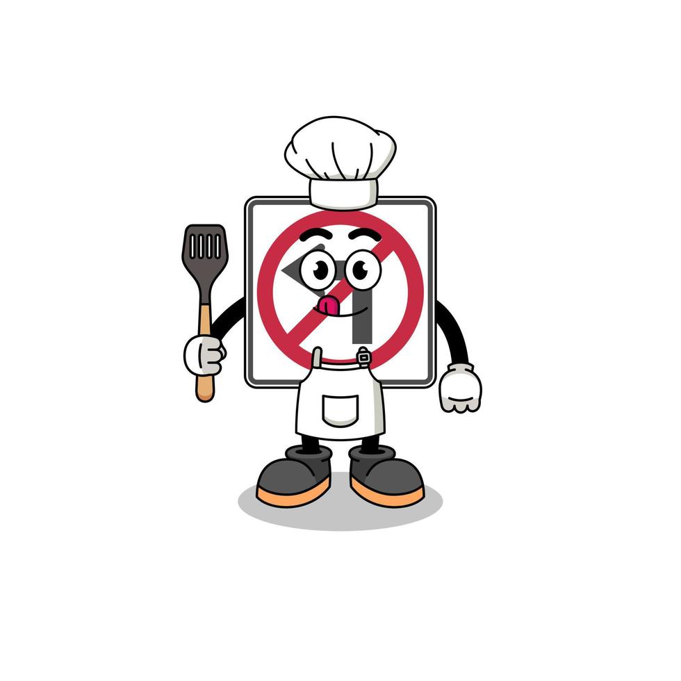 mascote ilustração do não esquerda virar estrada placa chefe de cozinha vetor