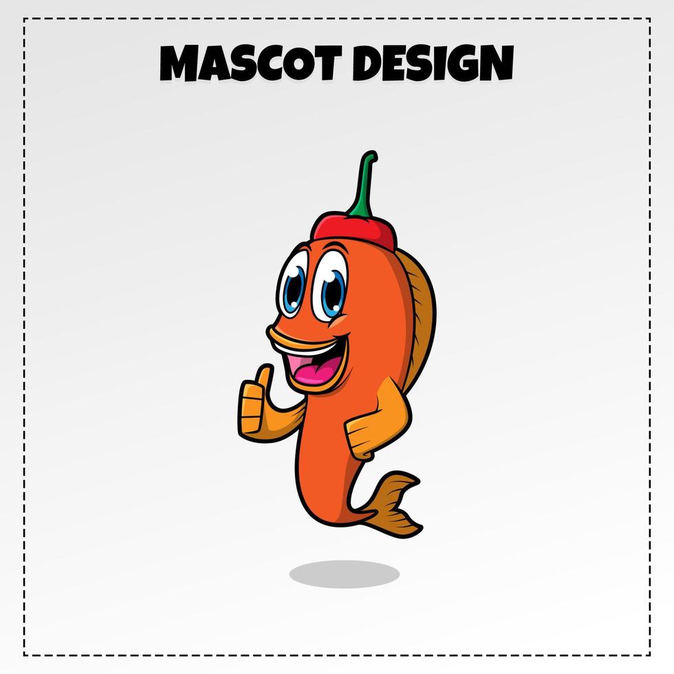 vetor Comida logotipo quente peixe mascote ilustração vetor Projeto