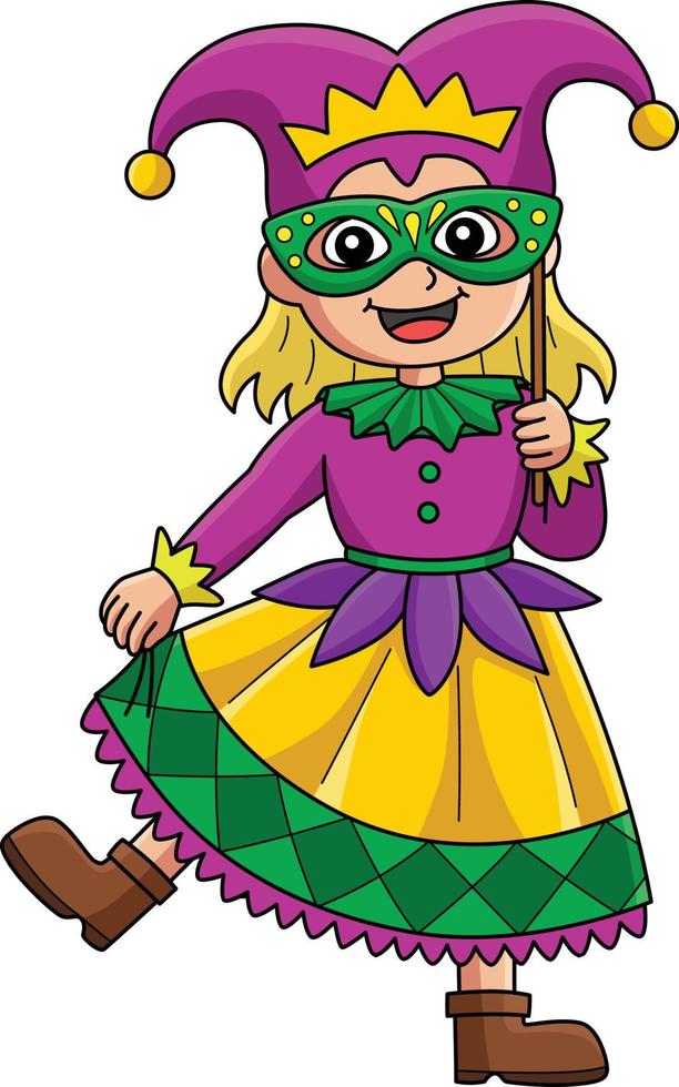 cardi gras bobo da corte menina cartoon clipart colorido vetor