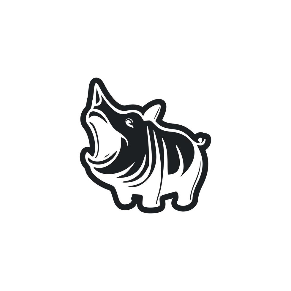 Preto e branco leve logotipo com adorável alegre hipopótamo. vetor