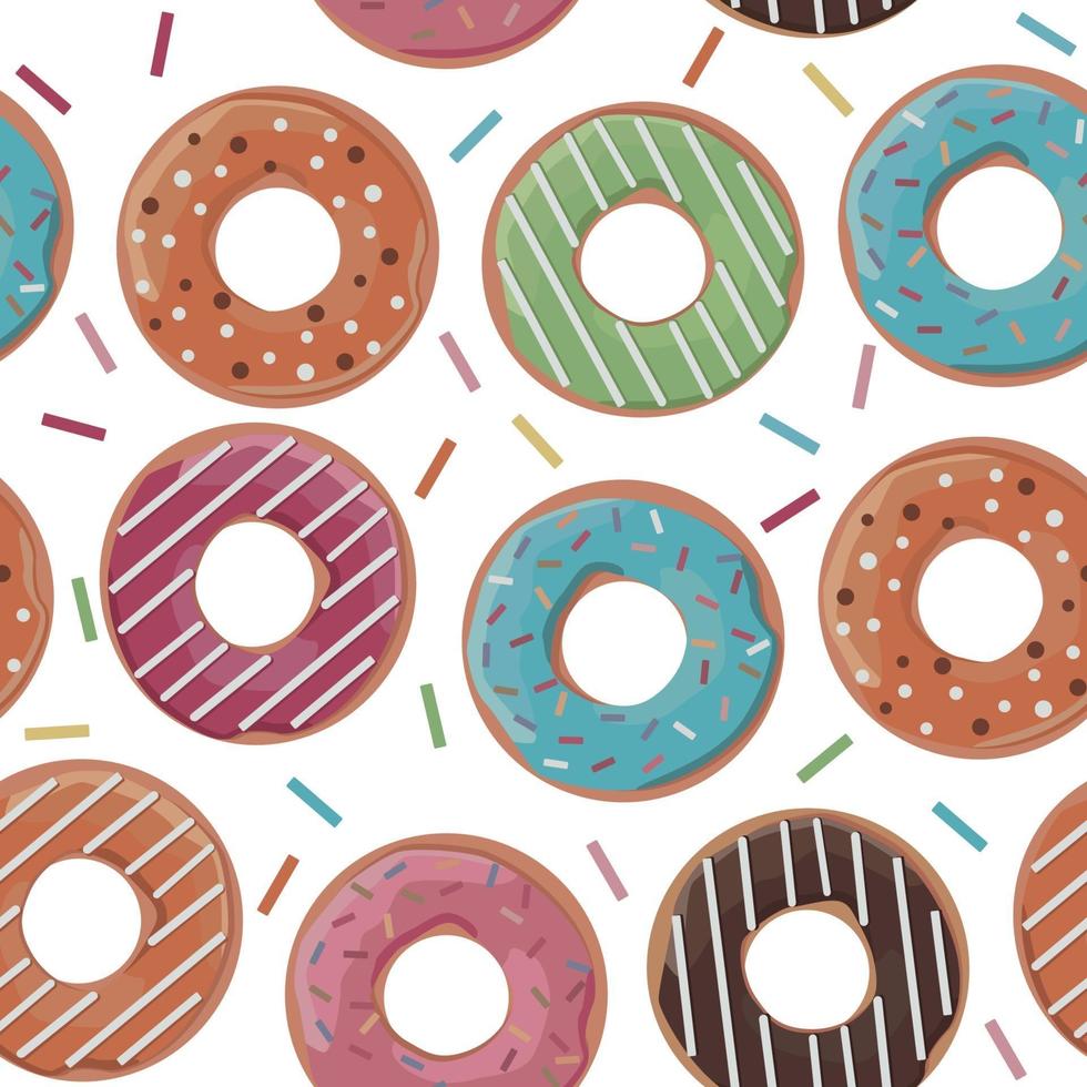 padrão sem emenda com donuts coloridos sobre fundo branco. ilustração vetorial. vetor