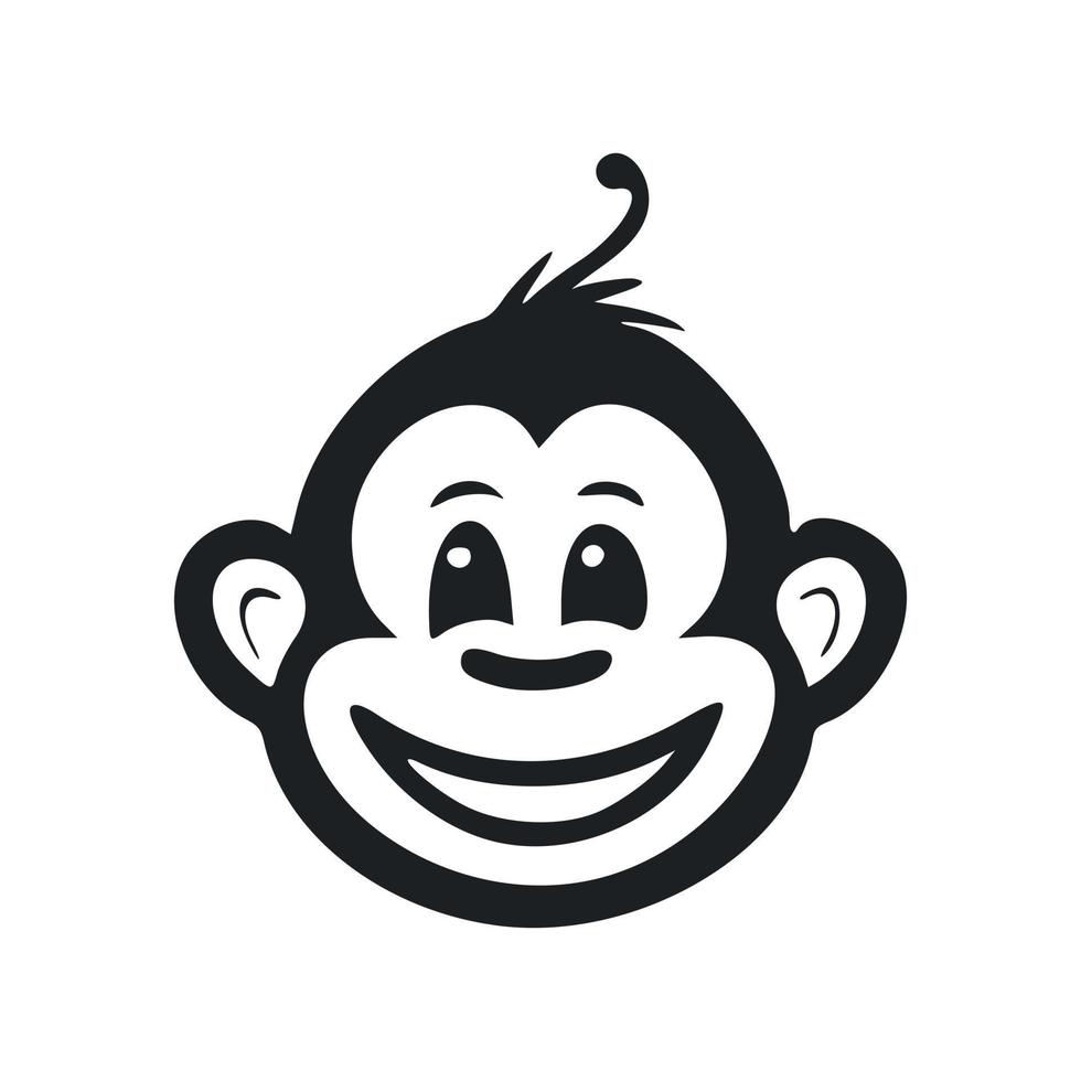 Preto e branco minimalista logotipo com uma agradável e fofa macaco. vetor